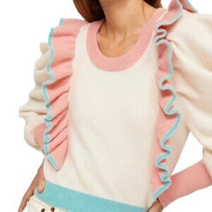 Loveshackfancy Greece Ruffle Sweater Cashmere Wool Size Small Mutton Sleeves S